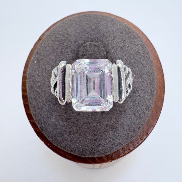 VTG Sterling Silver 925 Radiant Cut Cubic Zirconia Statement Ring Size 8 - Picture 1 of 7